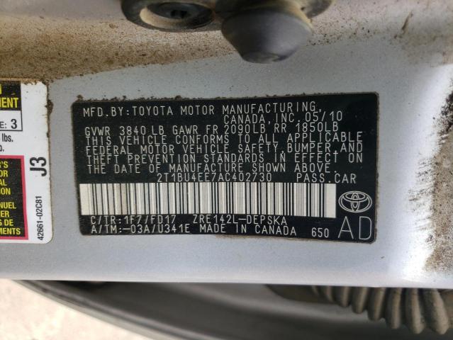 Photo 10 from auction – 2010 TOYOTA COROLLA BA with VIN 2T1BU4EE7AC402730