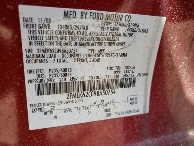 Photo 10 from auction – 2009 FORD FLEX SEL with VIN 2FMEK62C09BA50754