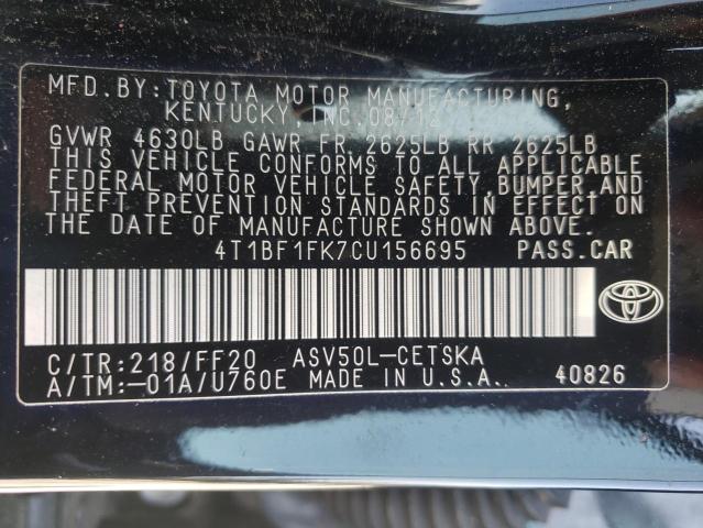 Photo 10 from auction – 2012 TOYOTA CAMRY BASE with VIN 4T1BF1FK7CU156695