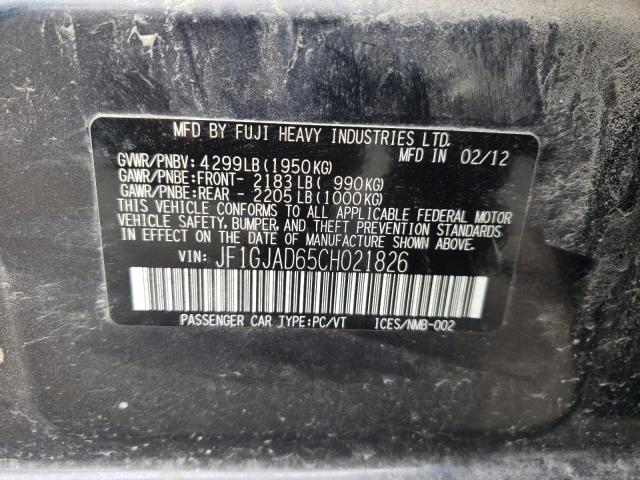 Photo 10 from auction – 2012 SUBARU IMPREZA PR with VIN JF1GJAD65CH021826