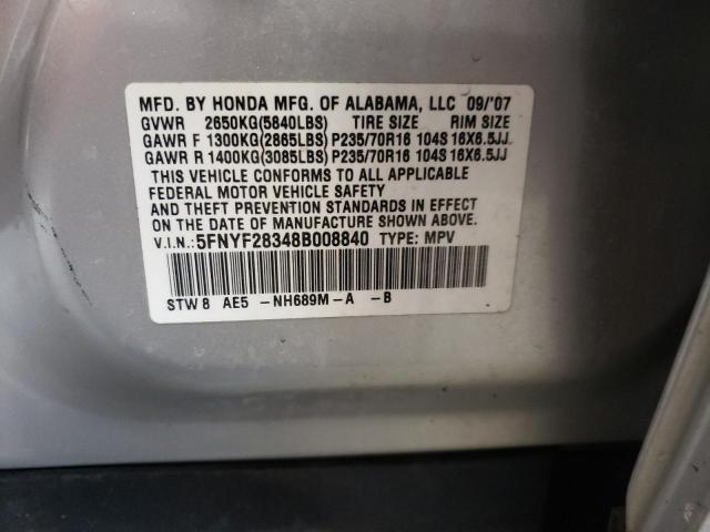 Photo 10 from auction – 2008 HONDA PILOT SE with VIN 5FNYF28348B008840
