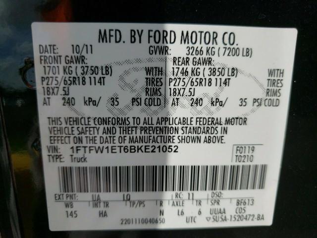 Photo 10 from auction – 2011 FORD F150 SUPER with VIN 1FTFW1ET6BKE21052