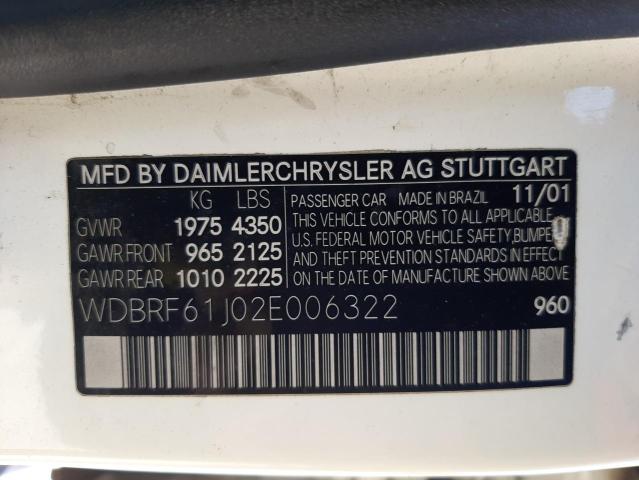 Photo 10 from auction – 2002 MERCEDES-BENZ C 240 with VIN WDBRF61J02E006322