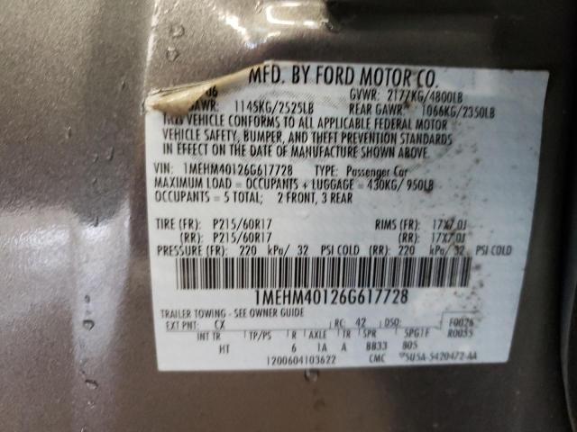 Photo 10 from auction – 2006 MERCURY MONTEGO LU with VIN 1MEHM40126G617728