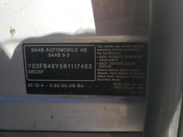 Photo 10 from auction – 2008 SAAB 9-3 2.0T with VIN YS3FB49Y581117463