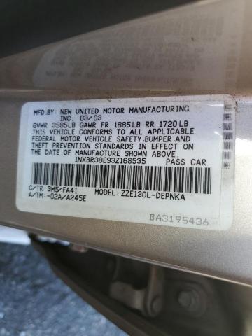 Photo 10 from auction – 2003 TOYOTA COROLLA CE with VIN 1NXBR38E93Z168535
