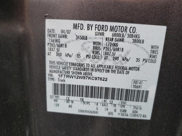 Photo 10 from auction – 2007 FORD F150 SUPER with VIN 1FTRW12W97KC97622