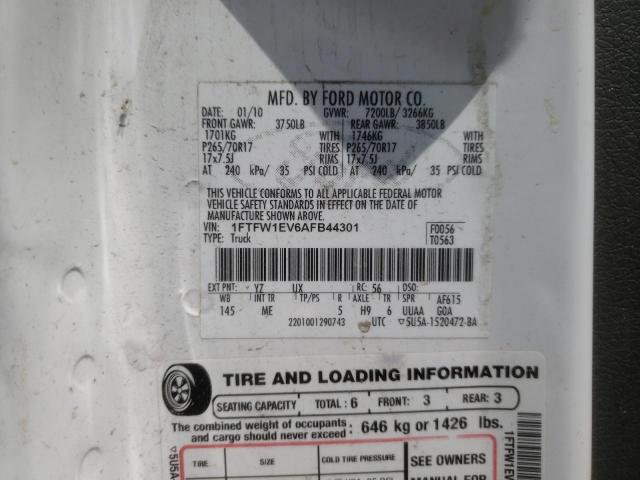 Photo 10 from auction – 2010 FORD F150 CREW with VIN 1FTFW1EV6AFB44301