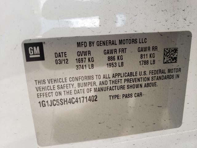 Photo 10 from auction – 2012 CHEVROLET SONIC LT with VIN 1G1JC5SH4C4171402