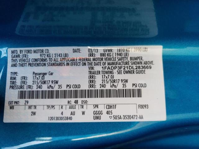 Photo 10 from auction – 2013 FORD FOCUS SE with VIN 1FADP3F21DL283669