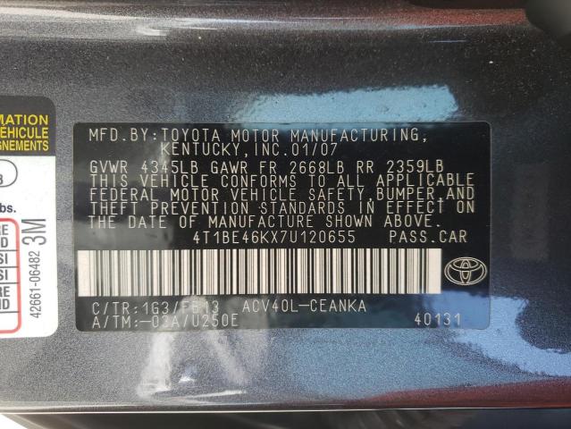 Photo 10 from auction – 2007 TOYOTA CAMRY CE with VIN 4T1BE46KX7U120655