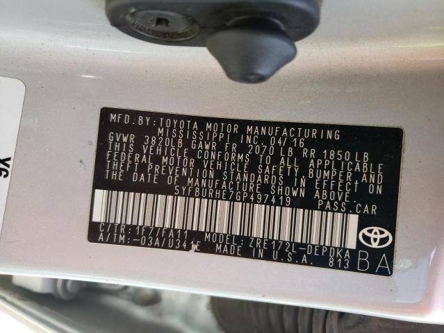 Photo 10 from auction – 2016 TOYOTA COROLLA L with VIN 5YFBURHE7GP497419