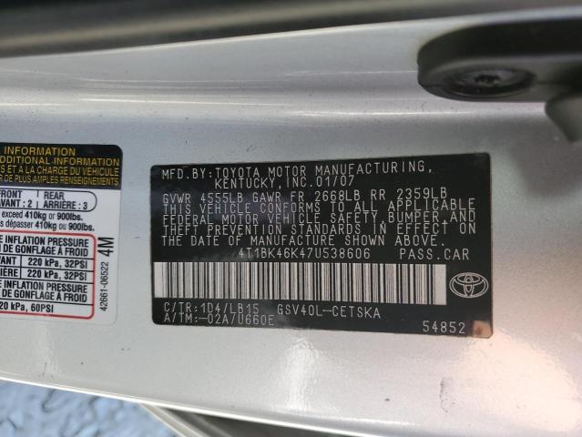 Photo 10 from auction – 2007 TOYOTA CAMRY LE with VIN 4T1BK46K47U538606