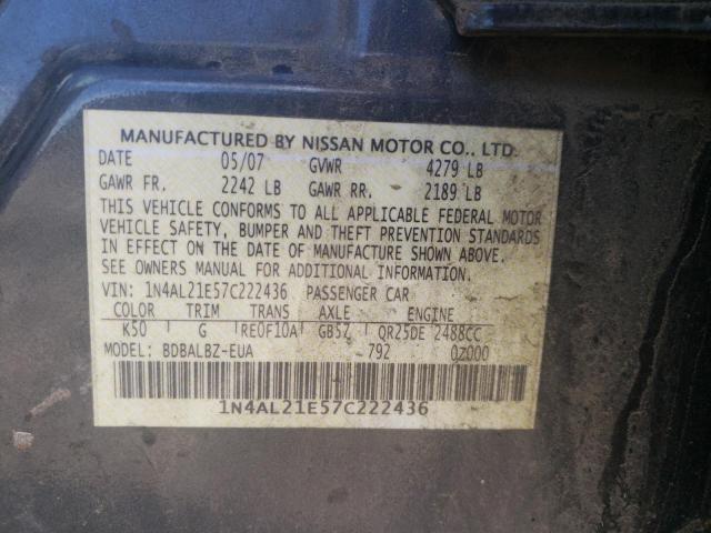 Photo 10 from auction – 2007 NISSAN ALTIMA 2.5 with VIN 1N4AL21E57C222436