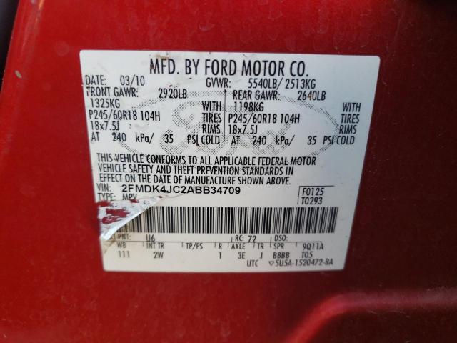 Photo 10 from auction – 2010 FORD EDGE SEL with VIN 2FMDK4JC2ABB34709