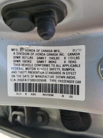 Photo 10 from auction – 2011 HONDA CIVIC LX with VIN 2HGFA1F58BH305648