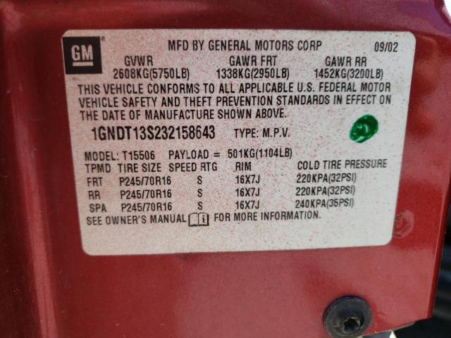 Photo 10 from auction – 2003 CHEVROLET TRAILBLAZE with VIN 1GNDT13S232158643