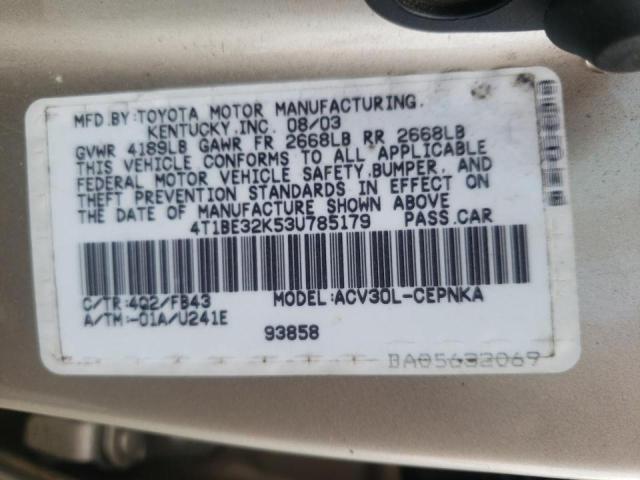 Photo 10 from auction – 2003 TOYOTA CAMRY LE with VIN 4T1BE32K53U785179