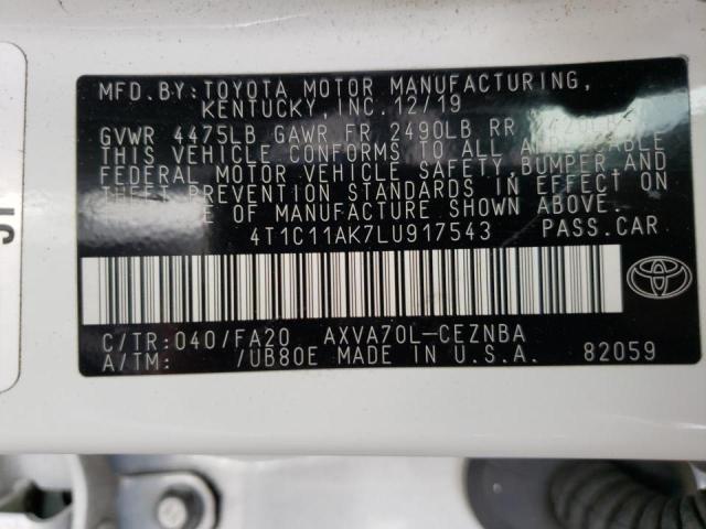 Photo 10 from auction – 2020 TOYOTA CAMRY LE with VIN 4T1C11AK7LU917543