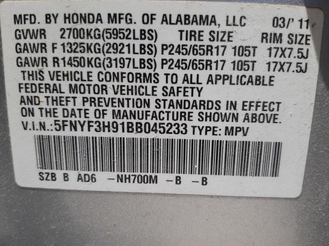 Photo 10 from auction – 2011 HONDA PILOT TOUR with VIN 5FNYF3H91BB045233