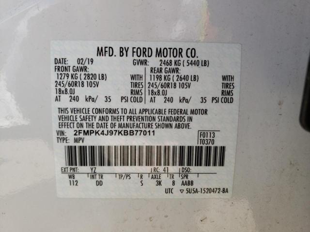 Photo 10 from auction – 2019 FORD EDGE SEL with VIN 2FMPK4J97KBB77011