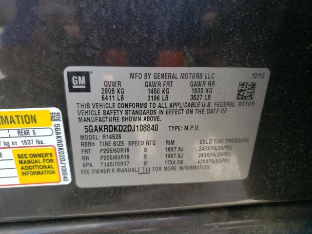 Photo 10 from auction – 2013 BUICK ENCLAVE with VIN 5GAKRDKD2DJ108840
