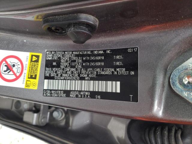 Photo 10 from auction – 2017 TOYOTA HIGHLANDER with VIN 5TDZARFH3HS028230