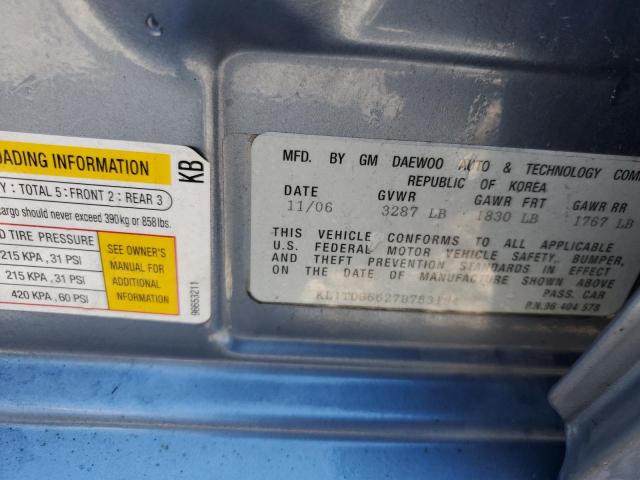 Photo 10 from auction – 2007 CHEVROLET AVEO BASE with VIN KL1TD66627B753194