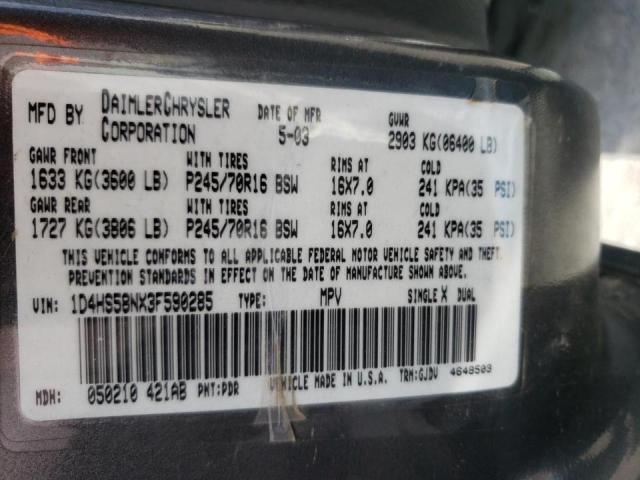 Photo 10 from auction – 2003 DODGE DURANGO SL with VIN 1D4HS58NX3F590285