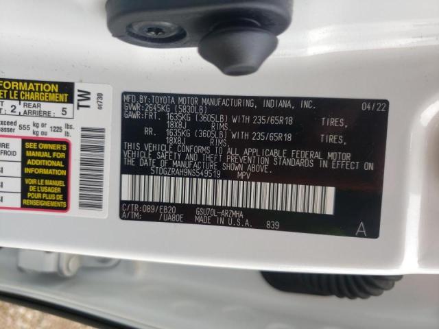 Photo 10 from auction – 2022 TOYOTA HIGHLANDER with VIN 5TDGZRAH9NS549519