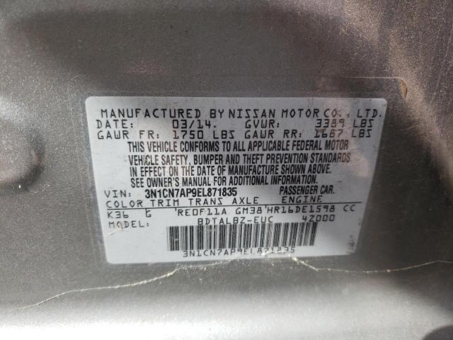 Photo 10 from auction – 2014 NISSAN VERSA S with VIN 3N1CN7AP9EL871835