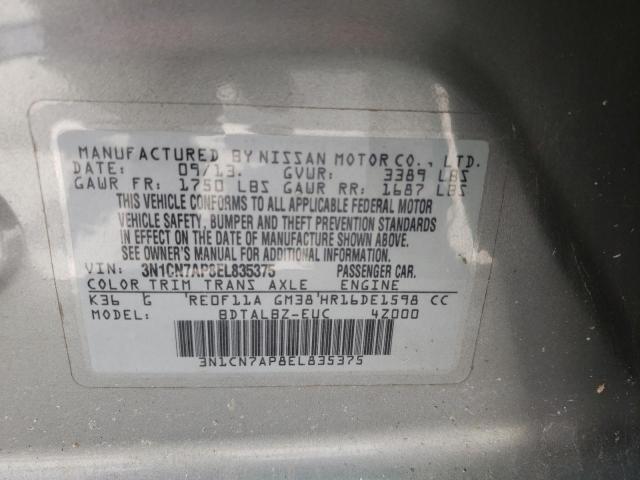 Photo 10 from auction – 2014 NISSAN VERSA S with VIN 3N1CN7AP8EL835375