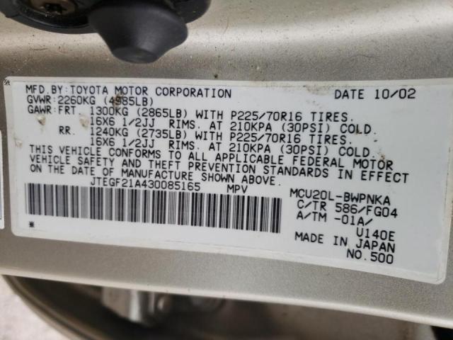 Photo 10 from auction – 2003 TOYOTA HIGHLANDER with VIN JTEGF21A430085165