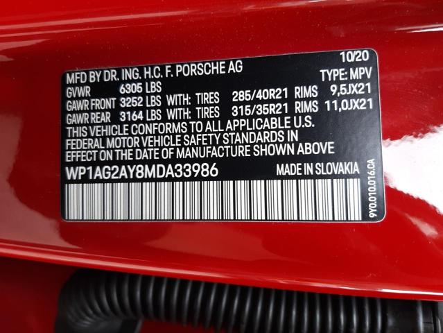 Photo 10 from auction – 2021 PORSCHE CAYENNE GT with VIN WP1AG2AY8MDA33986
