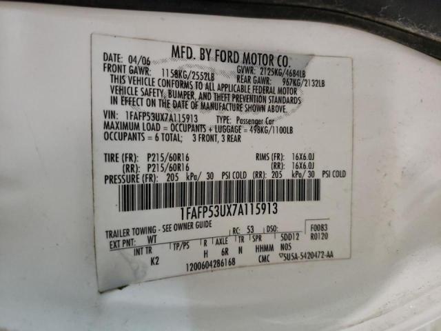 Photo 10 from auction – 2007 FORD TAURUS SE with VIN 1FAFP53UX7A115913