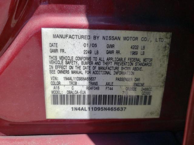Photo 10 from auction – 2005 NISSAN ALTIMA S with VIN 1N4AL11D95N465637