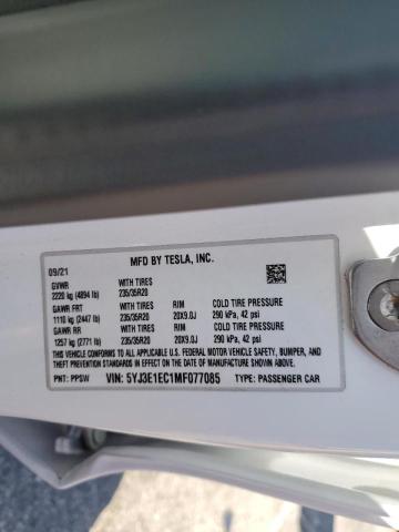 Photo 10 from auction – 2021 TESLA MODEL 3 with VIN 5YJ3E1EC1MF077085