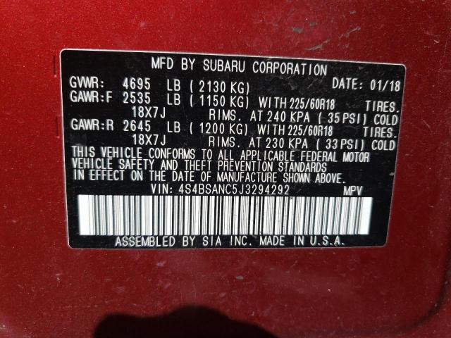 Photo 10 from auction – 2018 SUBARU OUTBACK 2. with VIN 4S4BSANC5J3294292
