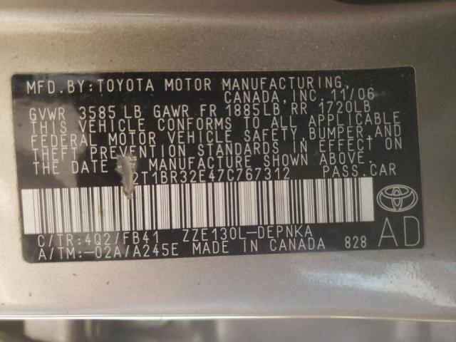 Photo 10 from auction – 2007 TOYOTA COROLLA CE with VIN 2T1BR32E47C767312