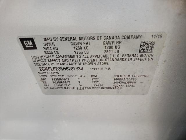Photo 10 from auction – 2017 CHEVROLET EQUINOX LT with VIN 2GNFLFE36H6232930
