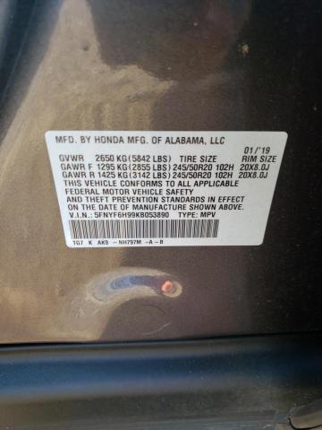 Photo 10 from auction – 2019 HONDA PILOT with VIN 5FNYF6H99KB053890