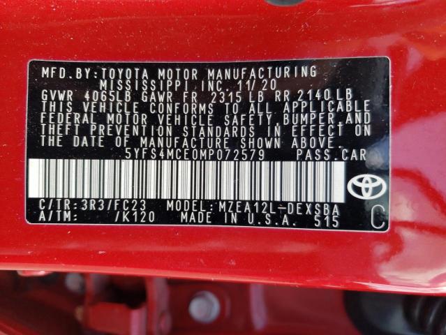 Photo 10 from auction – 2021 TOYOTA COROLLA SE with VIN 5YFS4MCE0MP072579