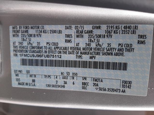 Photo 10 from auction – 2015 FORD ESCAPE TIT with VIN 1FMCU9J96FUB75112