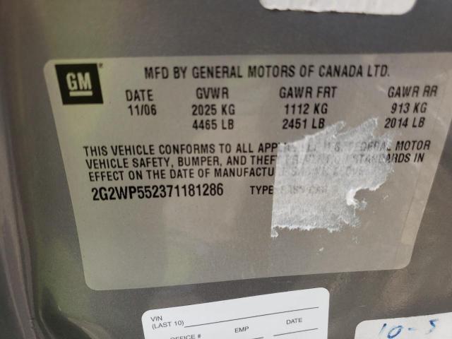 Photo 10 from auction – 2007 PONTIAC GRAND PRIX with VIN 2G2WP552371181286