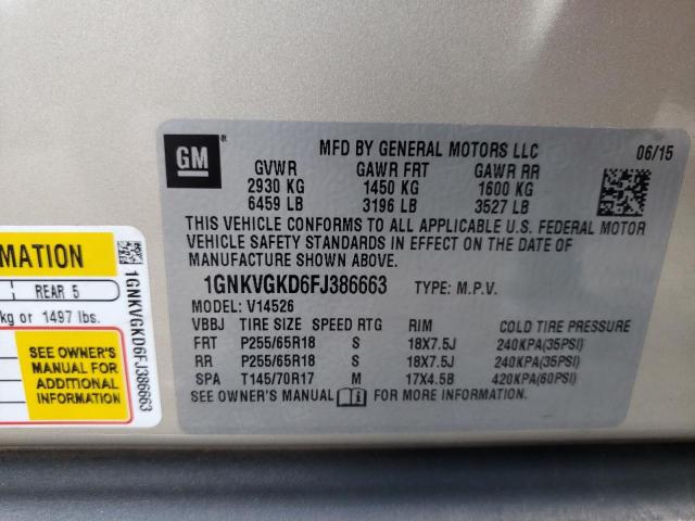 Photo 10 from auction – 2015 CHEVROLET TRAVERSE L with VIN 1GNKVGKD6FJ386663