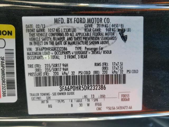 Photo 10 from auction – 2013 FORD FUSION SE with VIN 3FA6P0HR5DR232386
