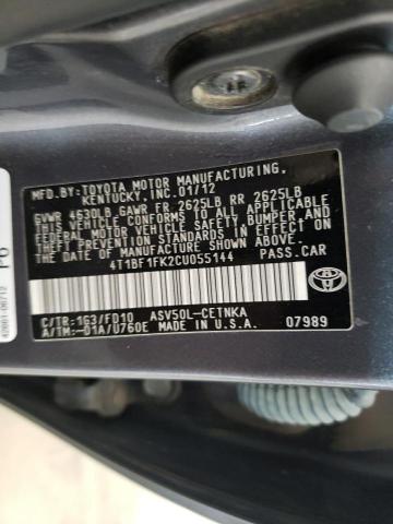 Photo 10 from auction – 2012 TOYOTA CAMRY BASE with VIN 4T1BF1FK2CU055144