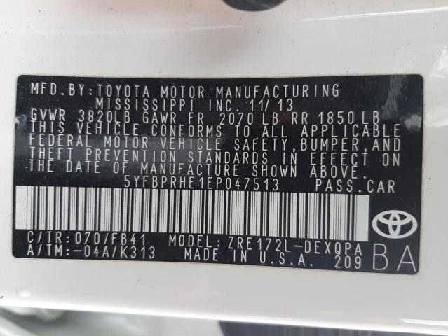 Foto 10 de la subasta – 2014 TOYOTA COROLLA EC con VIN 5YFBPRHE1EP047513