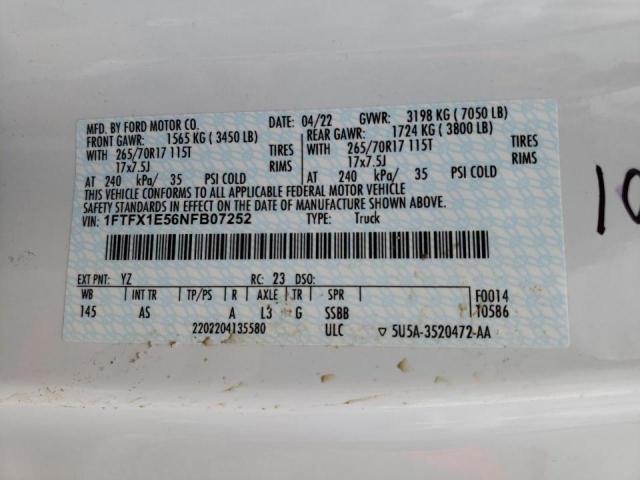 Photo 10 from auction – 2022 FORD F150 SUPER with VIN 1FTFX1E56NFB07252