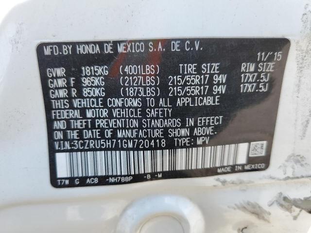 Photo 10 from auction – 2016 HONDA HR-V EXL with VIN 3CZRU5H71GM720418